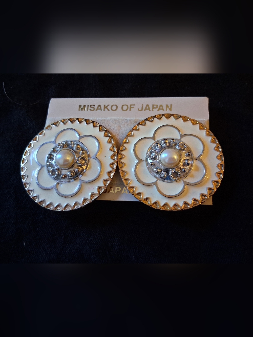 White and Gold Floral Pearl Clip-On Earrings